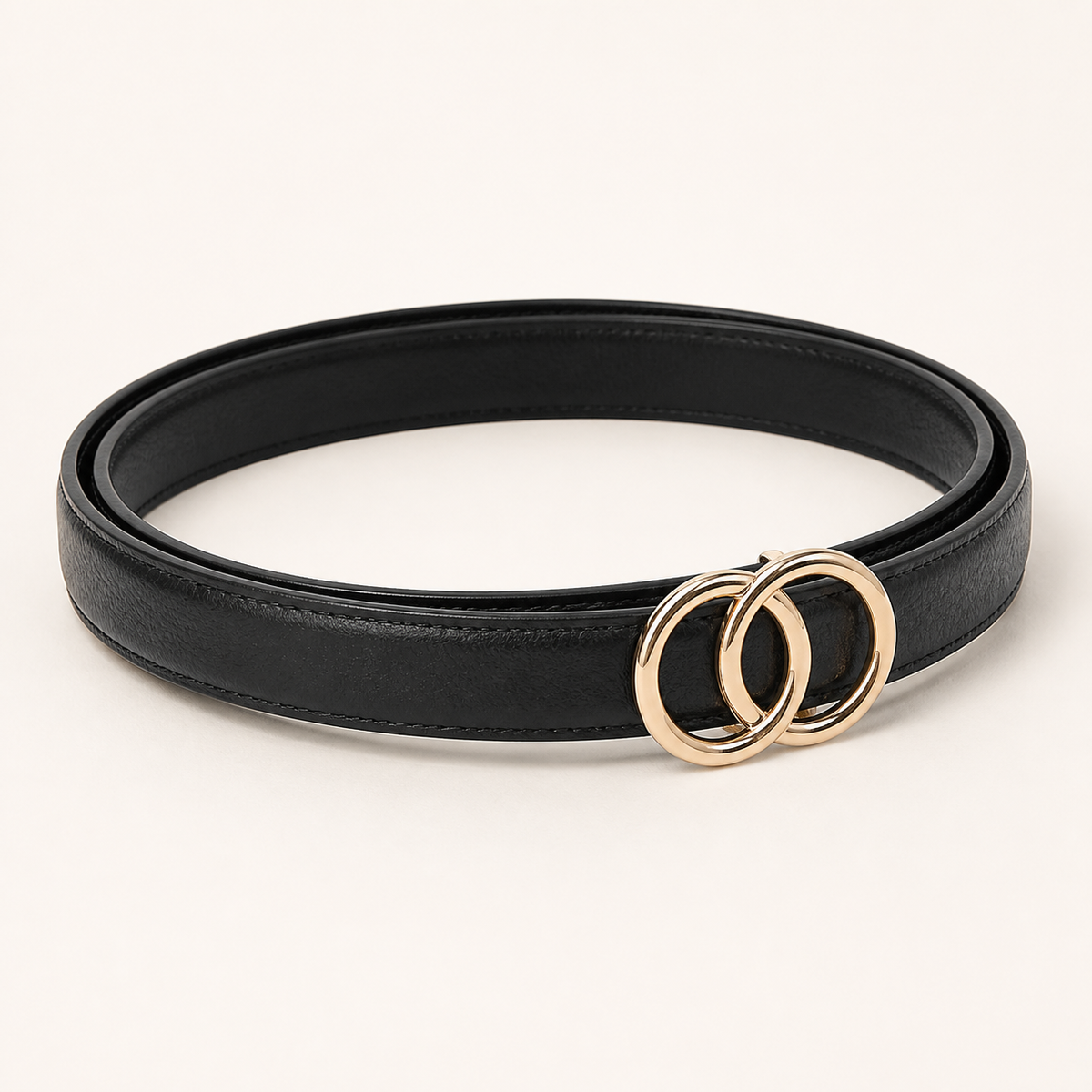 CAEL Modern Belt in black with gold double-ring buckle