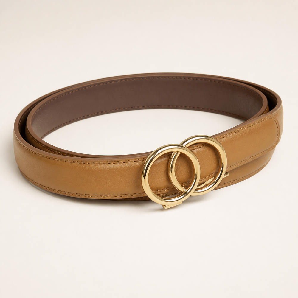 CAEL Modern Belt in cognac with gold double-ring buckle