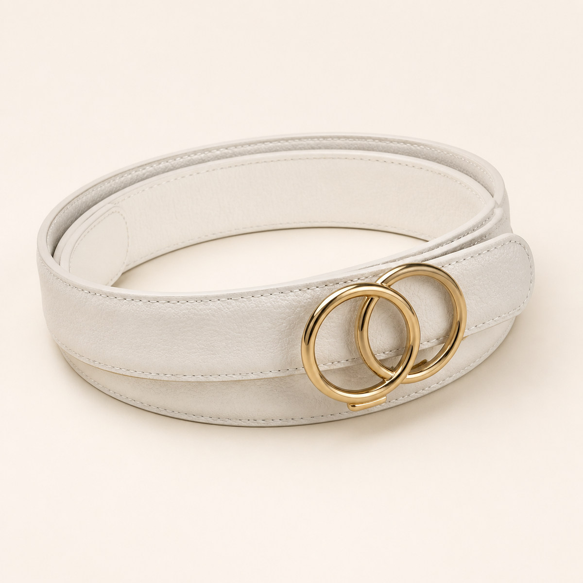 CAEL Modern Belt in ivory with gold double-ring buckle