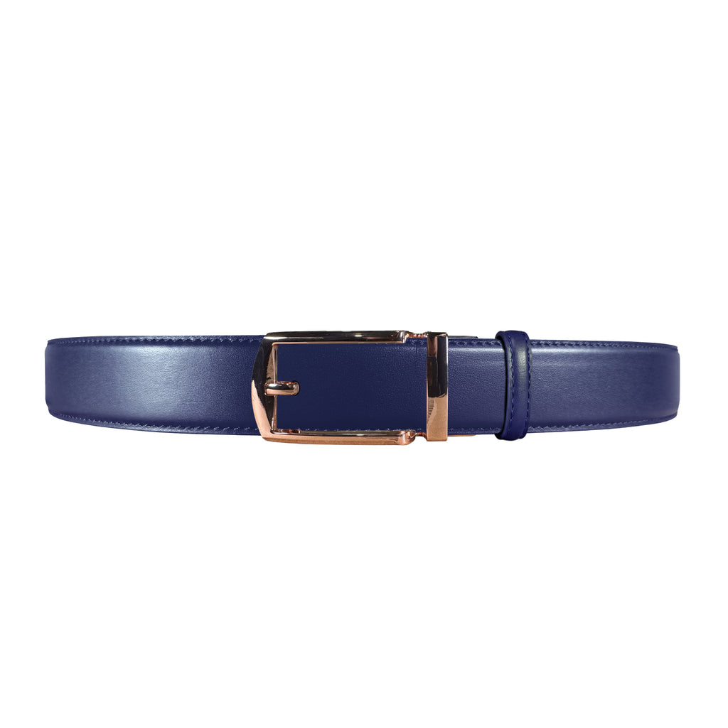 Men's Dark Navy Blue Belt - Rose Gold Polished buckle