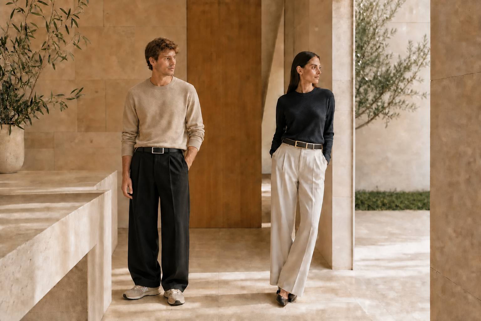 CAEL no-hole leather belt styled with tailored clothing